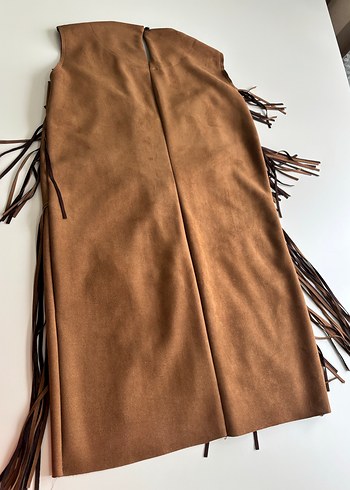 Püsküllü Kahverengi Süet Kadın Elbise - Görsel 5