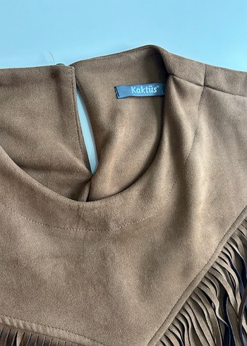 Püsküllü Kahverengi Süet Kadın Elbise - Görsel 3