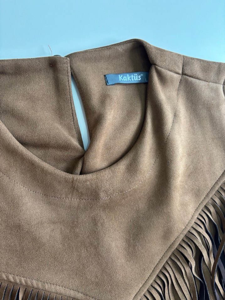 Püsküllü Kahverengi Süet Kadın Elbise - Görsel 3