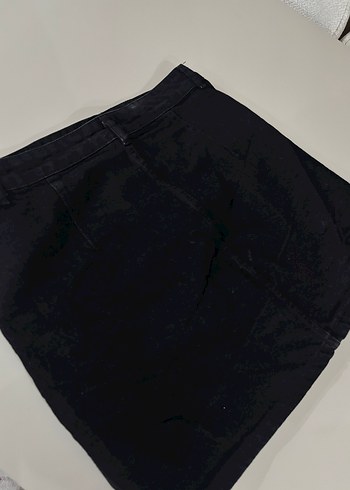 Düğmeli Siyah Denim Mini Etek - Görsel 2