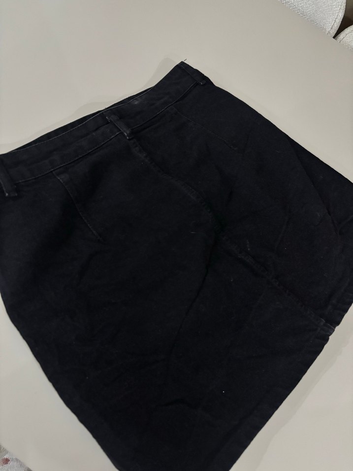 Düğmeli Siyah Denim Mini Etek - Görsel 2