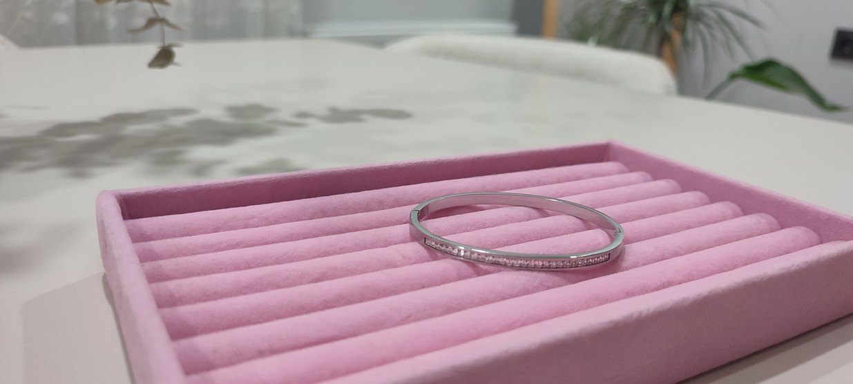 Taşlı gümüş renk çelik bileklik - Görsel 2