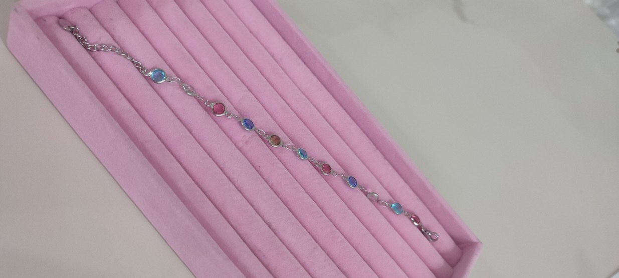 Renkli Zincir Detaylı Çelik Kadın Bileklik - Görsel 4