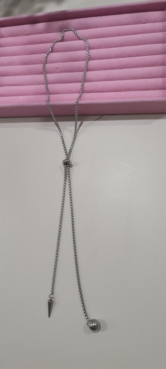Gri Zincir Detaylı Uzun Punk Kolye - Görsel 2