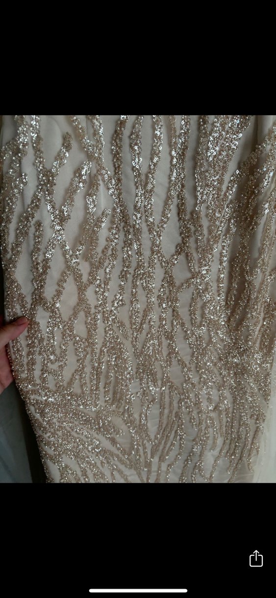 Klasik Bej İşlemeli Uzun Abiye Elbise taş işleme - Görsel 2