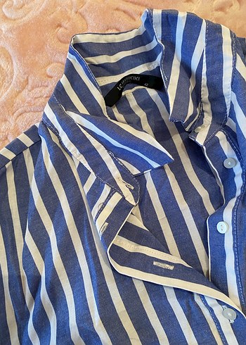 Mavi Çizgili Uzun Kollu Kadın Gömlek - Görsel 2