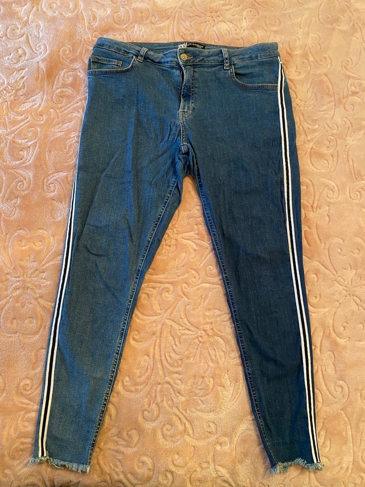 Kadın Mavi Çizgili Kot Pantolon - Görsel 2