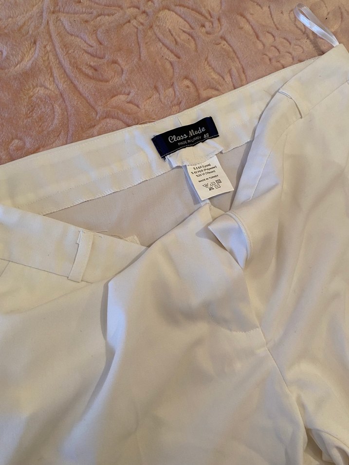 Beyaz Midi Kadın Kumaş Pantolon - Görsel 2