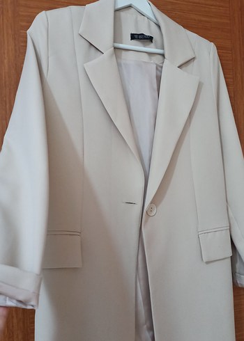 Diğer Bej Uzun Kollu Düğmeli Kadın Blazer Ceket