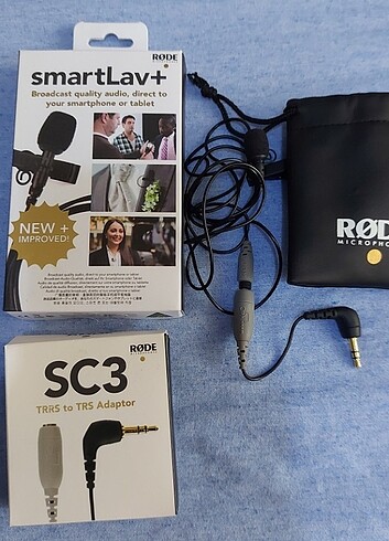 Rode SmartLav yaka mikrofonu ve adaptör kablo 