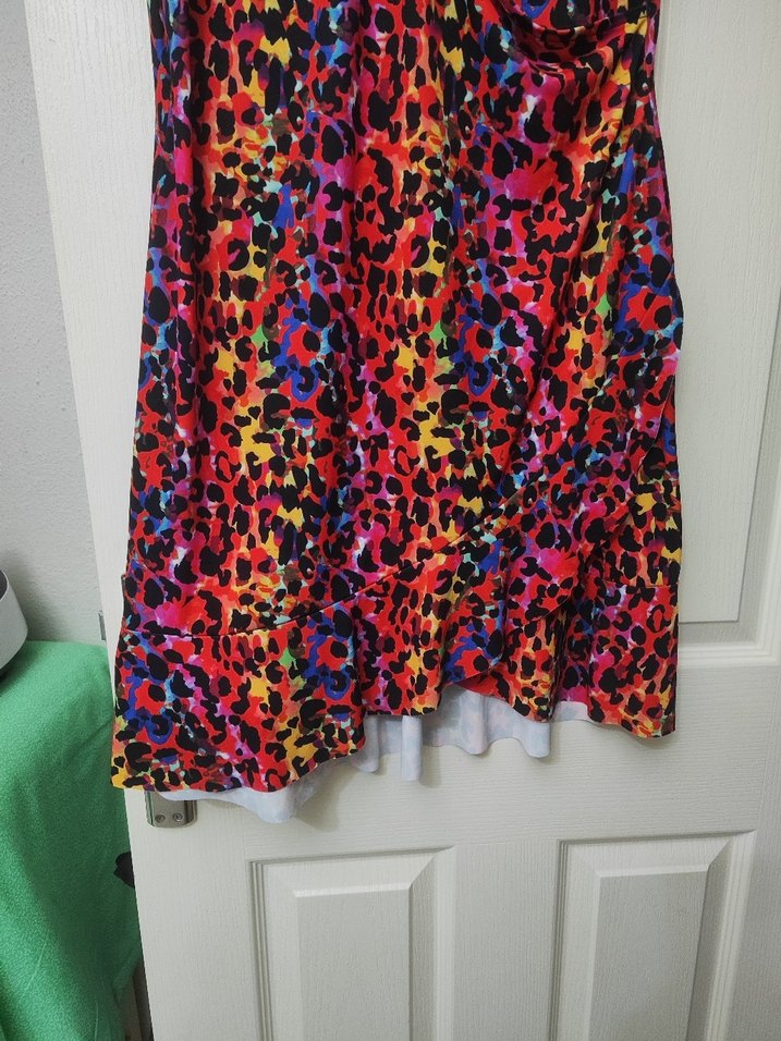 Renkli V Yakalı Salaş Midi Elbise - Görsel 3