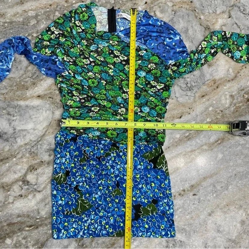 Zara Uzun Kollu Mini Elbise, Çok Renkli, Drapeli - Görsel 2