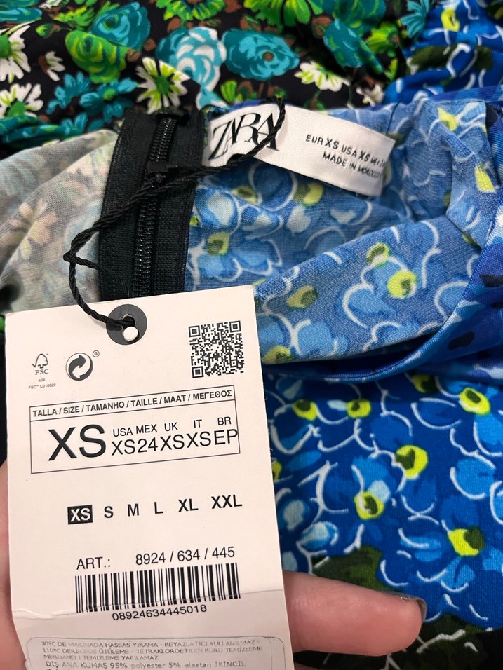 Zara Uzun Kollu Mini Elbise, Çok Renkli, Drapeli - Görsel 3