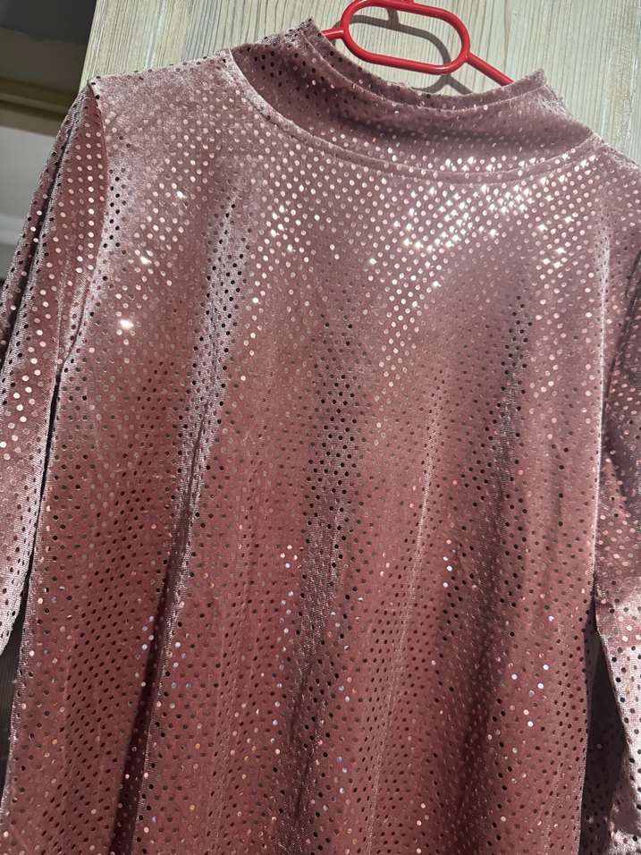 Pembe pullu Uzun Kollu Elbise - Görsel 2