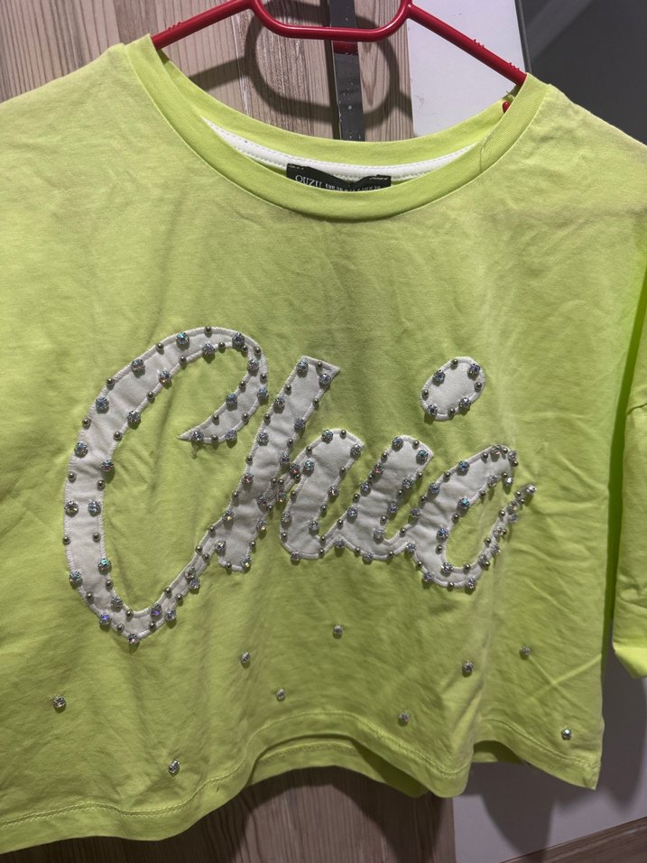 Yeşil Payetli Kısa Kollu Salaş Tişört - Görsel 2