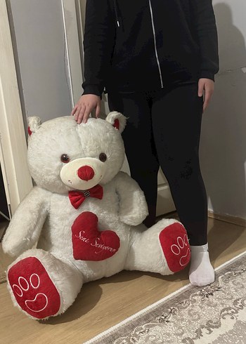 Kırmızı Kalpli Beyaz Peluş Ayı - Görsel 3