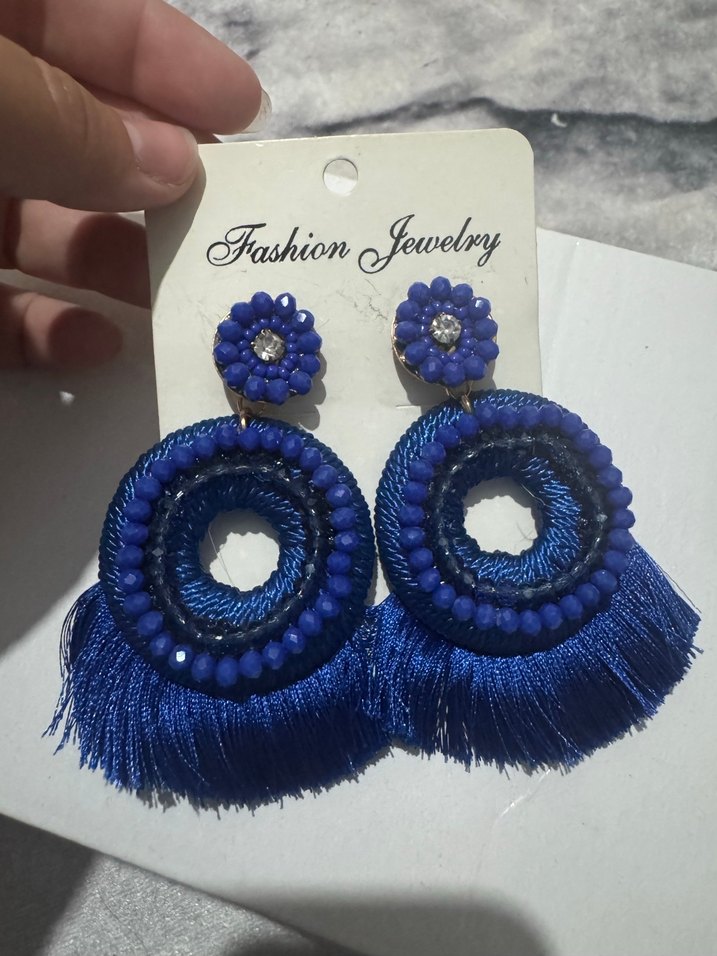 Renkli Nakışlı Püsküllü Mini Bohem Küpeler - Görsel 2