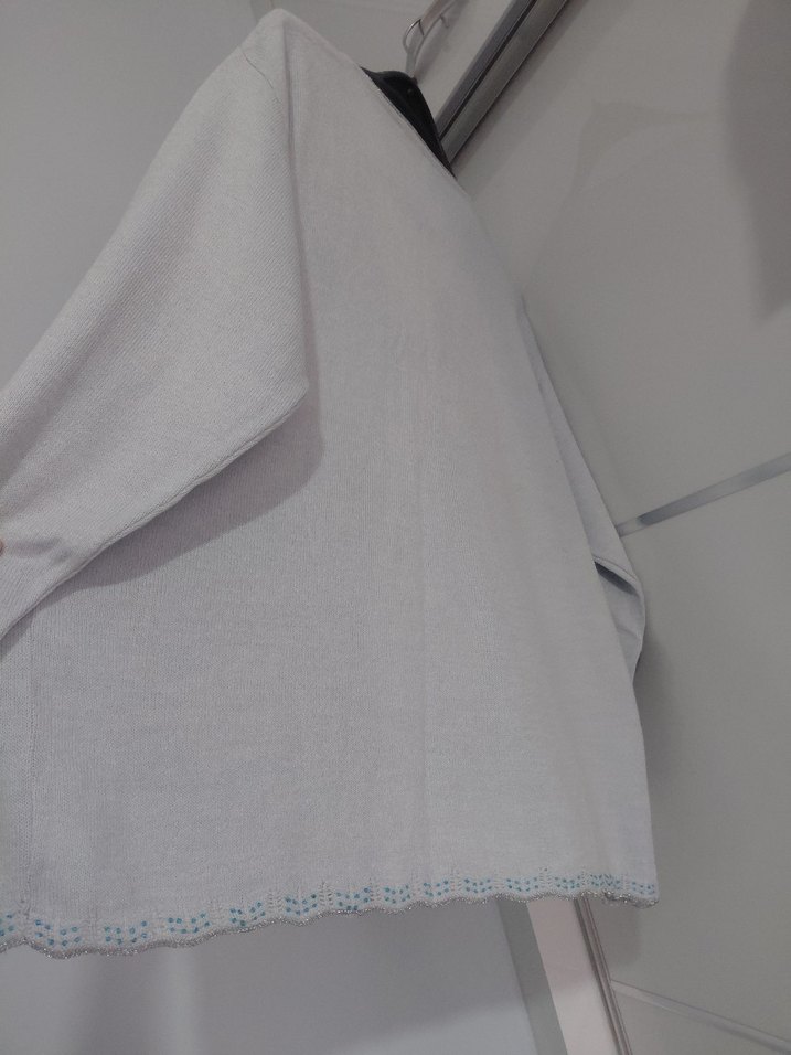 Gri Bağlama Desenli Kısa Kollu Kadın Bluz - Görsel 5