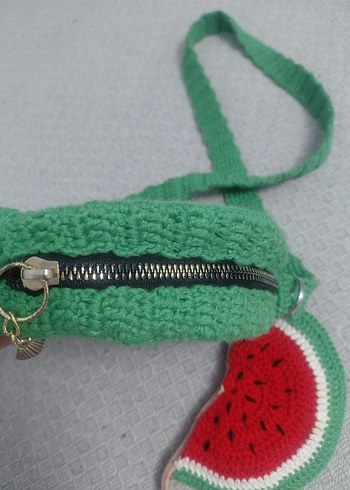 Renkli Nakışlı Örgü Karpuz Çanta ve Anahtarlık - Görsel 2