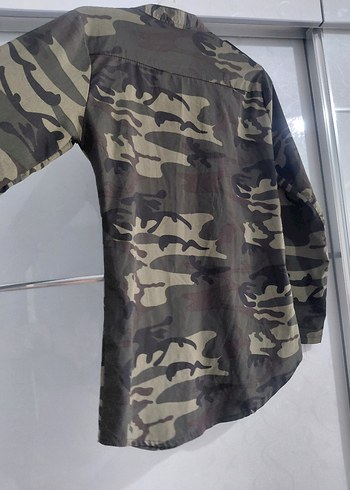 l Beden gri Renk Kamuflajlı Kadın Uzun Kollu Gömlek