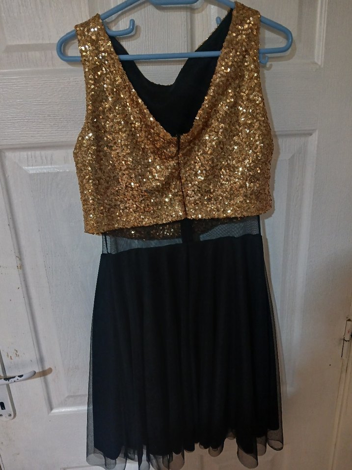 Parlak Altın Drapeli Midi Elbise - Görsel 2