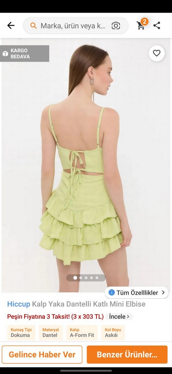 Yeşil Katlı fırfırlı mini elbise - Görsel 3