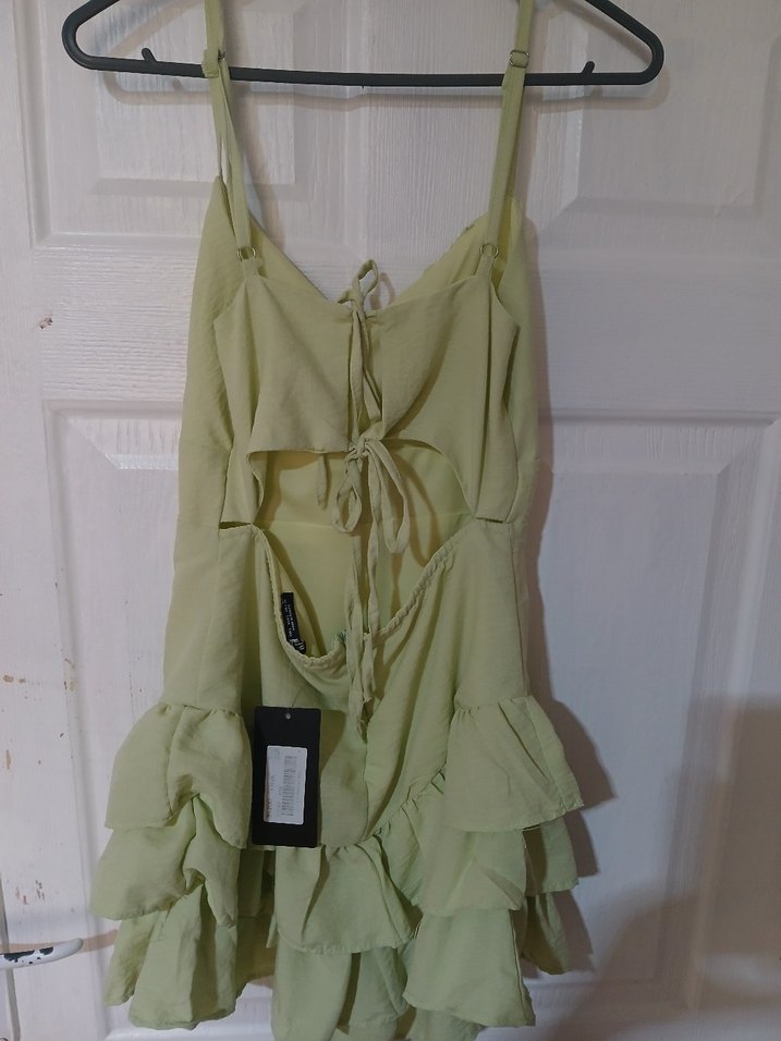 Yeşil Katlı fırfırlı mini elbise - Görsel 5