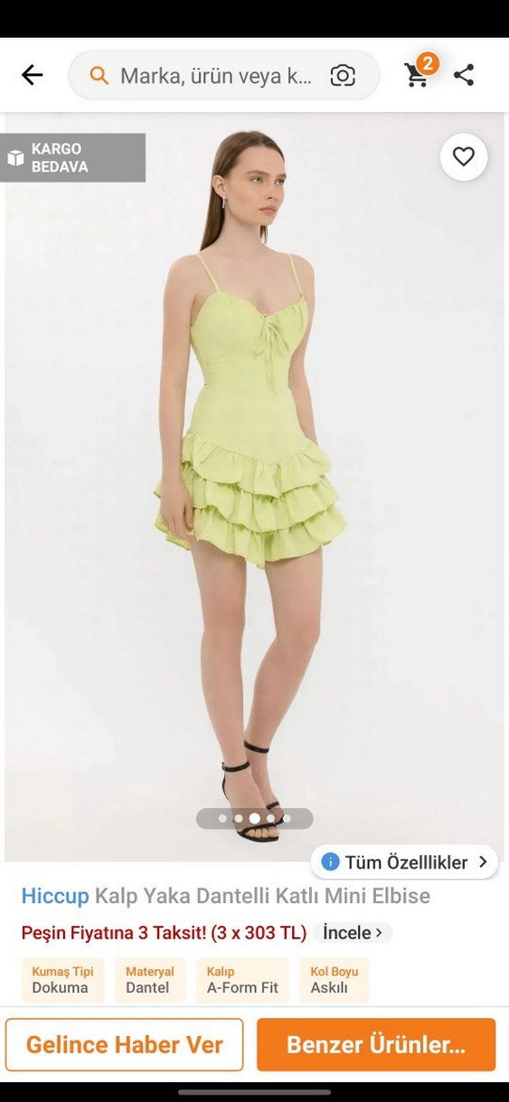 Yeşil Katlı fırfırlı mini elbise - Görsel 2