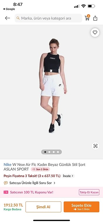 Yeni ve etiketli orijinal Nike kadın şort