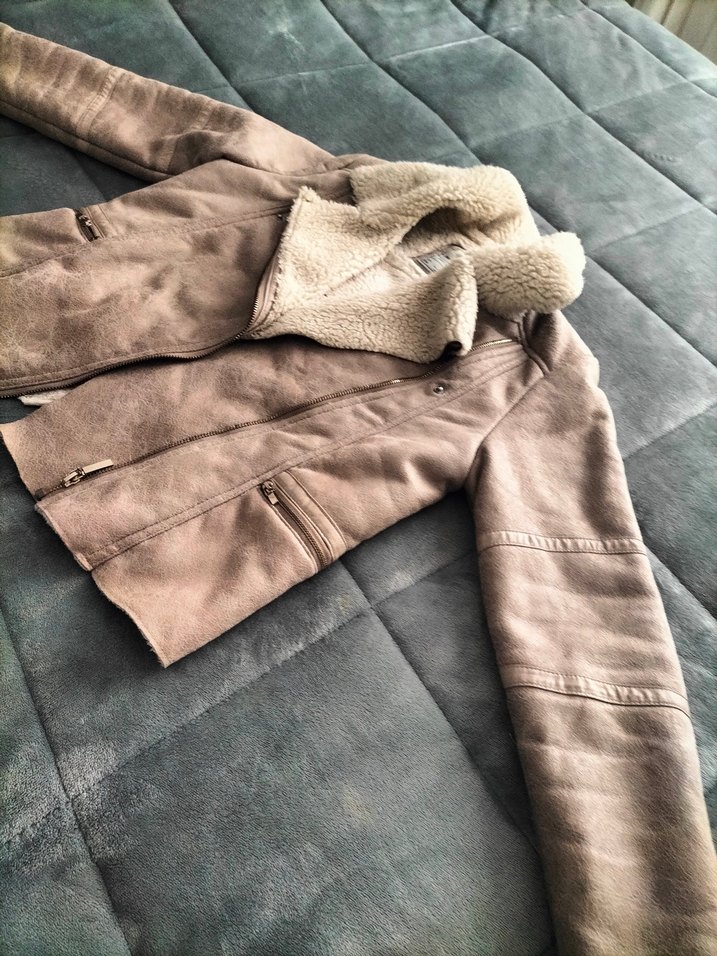 Bej Kadın Süet Kürklü Ceket - Görsel 4