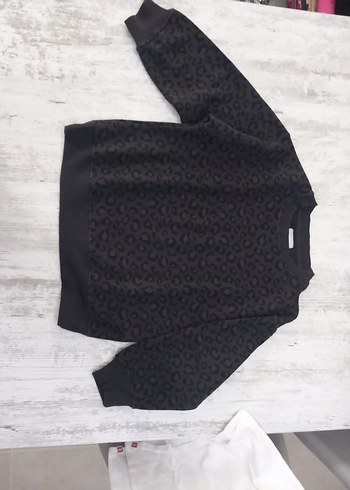 Kız Çocuk Siyah Leopar Desenli Sweatshirt