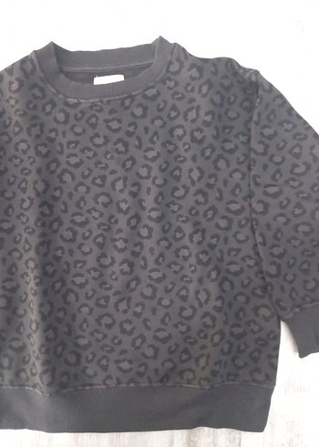 6 Yaş Beden Kız Çocuk Siyah Leopar Desenli Sweatshirt