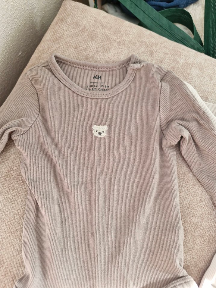 Uzun Kollu Bebek Body - Bej ve Beyaz - Görsel 2