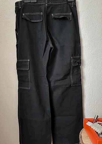 Siyah Bol Kesim Kargo Cepli Kot Pantolon - Görsel 8