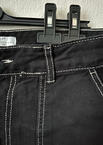 Siyah Bol Kesim Kargo Cepli Kot Pantolon - Görsel 9