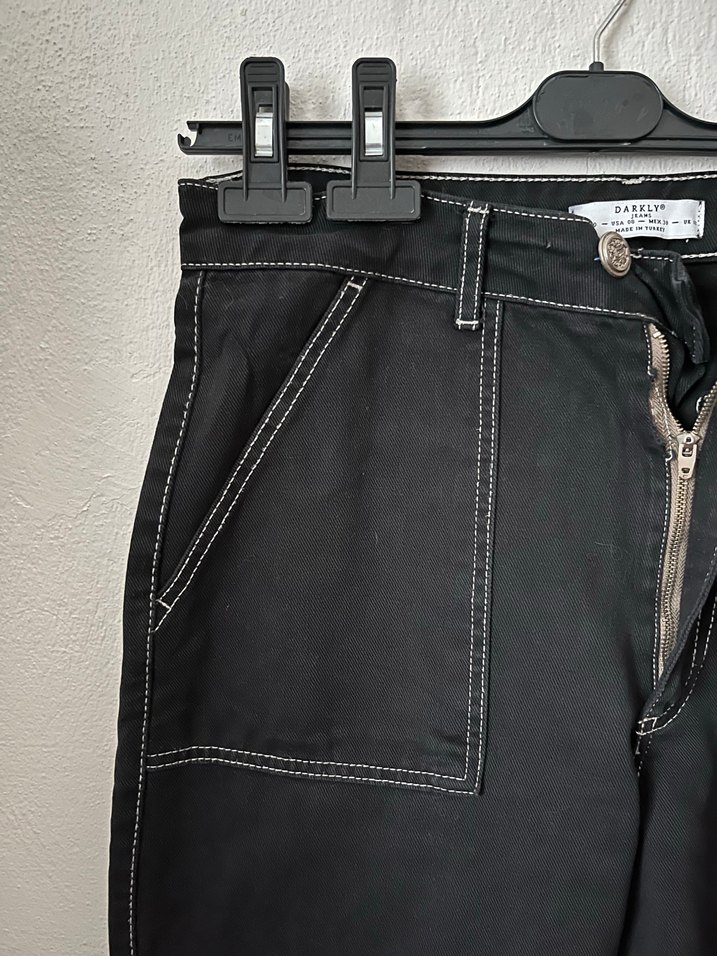 Siyah Bol Kesim Kargo Cepli Kot Pantolon - Görsel 2