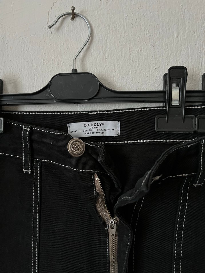 Siyah Bol Kesim Kargo Cepli Kot Pantolon - Görsel 3