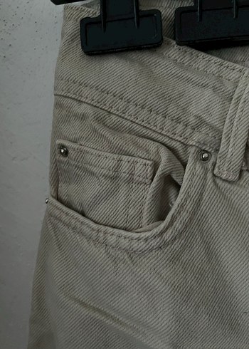 Bej Düğmeli Kadın Denim Pantolon - Görsel 3