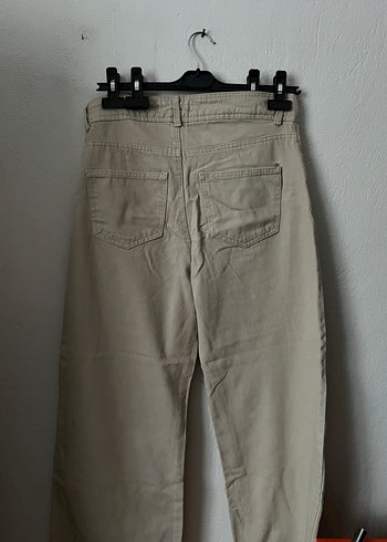 Bej Düğmeli Kadın Denim Pantolon - Görsel 5