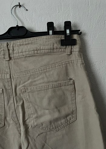 Bej Düğmeli Kadın Denim Pantolon - Görsel 8