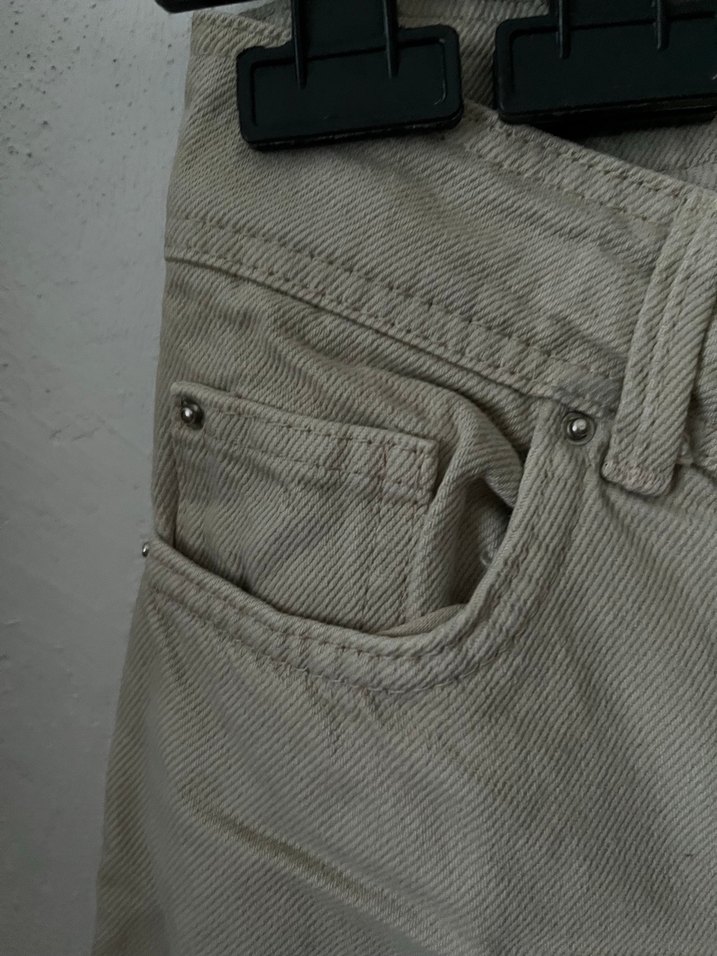 Bej Düğmeli Kadın Denim Pantolon - Görsel 3