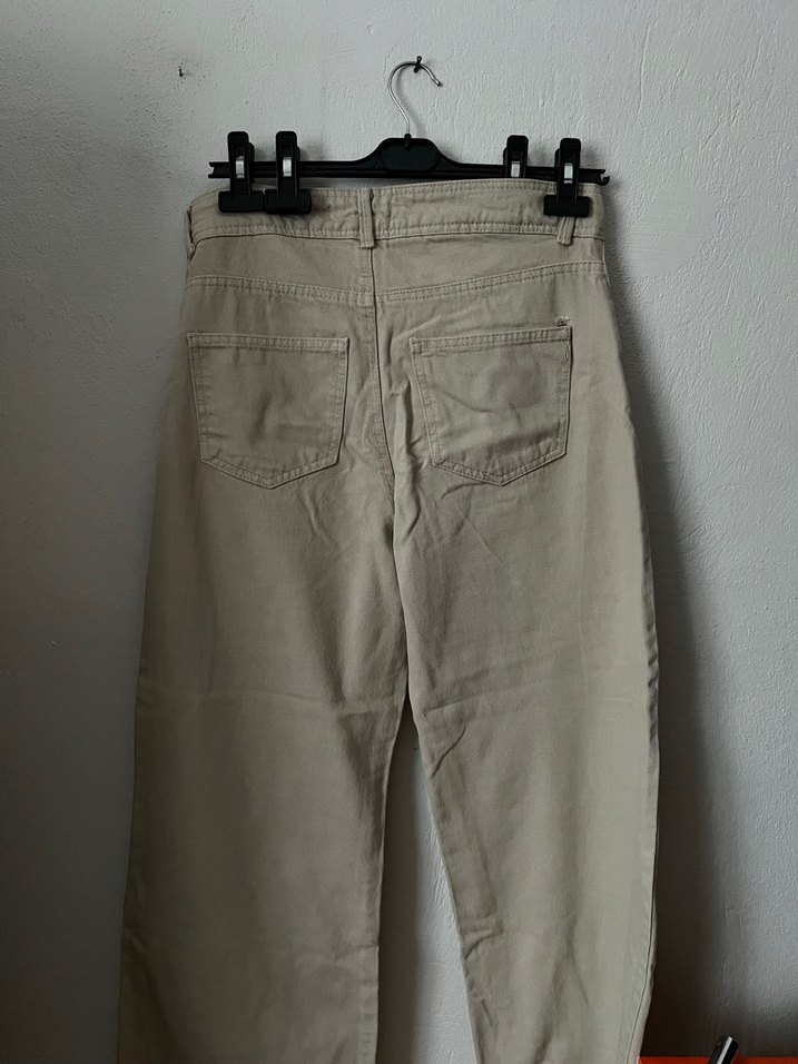 Bej Düğmeli Kadın Denim Pantolon - Görsel 5