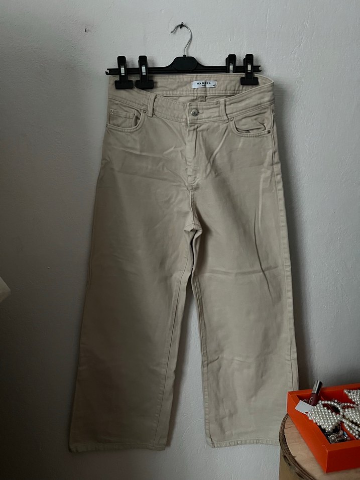 Bej Düğmeli Kadın Denim Pantolon - Görsel 2