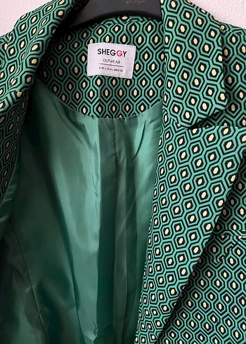 Yeşil-Sarı Desenli Düğmeli Kadın Blazer - Görsel 9