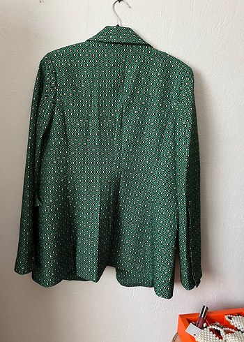 Yeşil-Sarı Desenli Düğmeli Kadın Blazer - Görsel 4