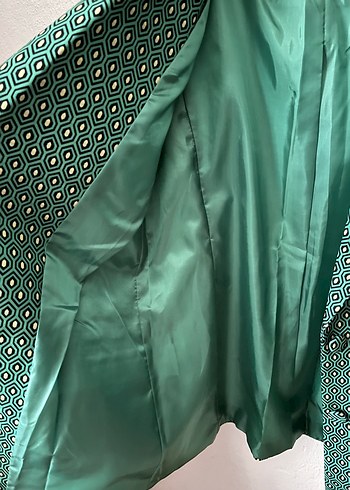 Yeşil-Sarı Desenli Düğmeli Kadın Blazer - Görsel 6