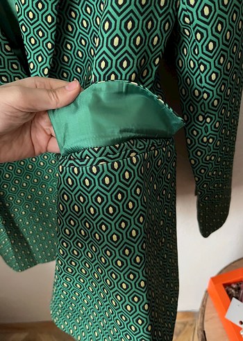 Yeşil-Sarı Desenli Düğmeli Kadın Blazer - Görsel 7