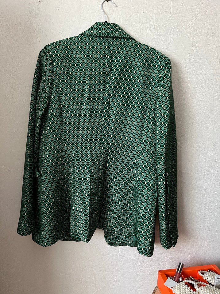 Yeşil-Sarı Desenli Düğmeli Kadın Blazer - Görsel 4