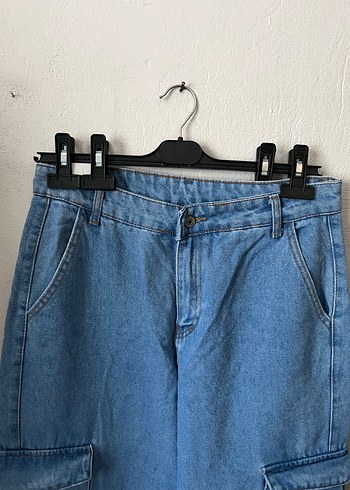 Kadın Mavi Kargo Cepli Denim Pantolon - Görsel 3