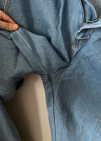 42 Beden mavi Renk Kadın Mavi Kargo Cepli Denim Pantolon